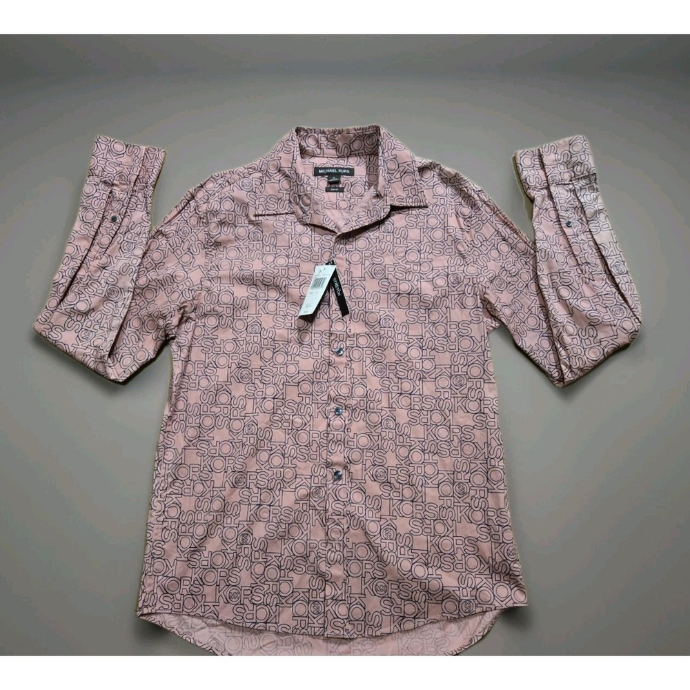 Michael Kors Men's Slim Fit Logo Button Up Shirt Pink‎ All Over Print Size M NWT